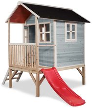 Cabanes en bois - Maisonnette en cèdre sur pilotis Loft 300 Blue Exit Toys bleue avec une toit étanche à l'eau et un toboggan_1