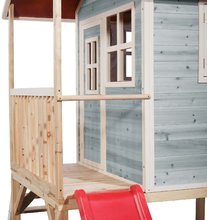Drevené domčeky - Domček cédrový na pilieroch Loft 300 Blue Exit Toys s vodeodolnou strechou a šmykľavkou modrý_2