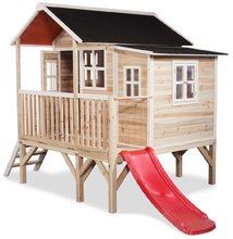 Drewniane domki - Domček cédrový na pilieroch Loft 350 Natural Exit Toys veľký s vodeodolnou strechou a šmykľavkou prírodný_1