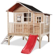 Drewniane domki - Domček cédrový na pilieroch Loft 350 Natural Exit Toys veľký s vodeodolnou strechou a šmykľavkou prírodný_2