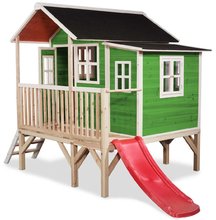 Drevené domčeky - Domček cédrový na pilieroch Loft 350 Green Exit Toys veľký s vodeodolnou strechou a šmykľavkou zelený_1