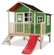 Drevené domčeky - Domček cédrový na pilieroch Loft 350 Green Exit Toys veľký s vodeodolnou strechou a šmykľavkou zelený_2