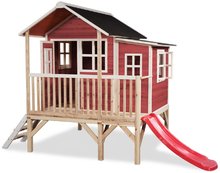 Darček SS24 - Casa de cedro en columnas Loft 350 Red Exit Toys gran con techo impermeable y tobogán rojo_0