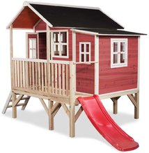 Darček SS24 - Casa de cedro en columnas Loft 350 Red Exit Toys gran con techo impermeable y tobogán rojo_1