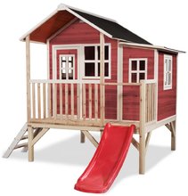 Darček SS24 - Domček cédrový na pilieroch Loft 350 Red Exit Toys veľký s vodeodolnou strechou a šmykľavkou červený_2
