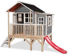 Drevené domčeky - Domček cédrový na pilieroch Loft 350 Grey Exit Toys veľký s vodeodolnou strechou a šmykľavkou sivý_1