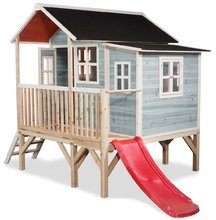 Drevené domčeky - Domček cédrový na pilieroch Loft 350 Blue Exit Toys veľký s vodeodolnou strechou a šmykľavkou modrý_1