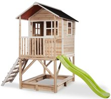 Dřevěné domečky - Domeček cedrový na pilířích Loft 500 Natural Exit Toys s voděodolnou střechou pískovištěm a 1,75 m skluzavkou přírodní_0