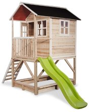 Lesene hišice - Hišica iz cedre na stebrih Loft 500 Natural Exit Toys z vodoodporno streho in peskovnikom  ter 1,75 m toboganom naravna_1