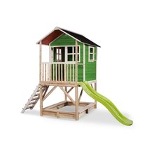 Drevené domčeky - Domček cédrový na pilieroch Loft 500 Green Exit Toys s vodeodolnou strechou pieskoviskom a 1,75 m šmykľavkou zelený_0