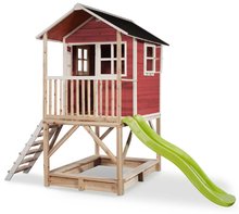 Cabanes en bois - Maisonnette en cèdre sur pilotis Loft 500 Red Exit Toys Avec un toit imperméable, un bac à sable et un toboggan de 1,75 m._0