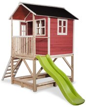 Căsuțe din lemn - Căsuță din cedru pe piloni Loft 500 Red Exit Toys cu acoperiș impermeabil nisipar și tobogan de 1,75 m roșie_1