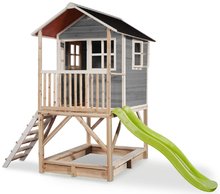 Dřevěné domečky - Domeček cedrový na pilířích Loft 500 Grey Exit Toys s voděodolnou střechou pískovištěm a 1,75 m skluzavkou šedý_0