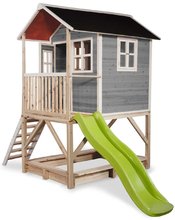 Lesene hišice - Hišica iz cedre na stebrih Loft 500 Grey Exit Toys z vodoodporno streho in peskovnikom ter 1,75 m toboganom siva_1