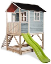 Dřevěné domečky - Domeček cedrový na pilířích Loft 500 Blue Exit Toys s voděodolnou střechou pískovištěm a 1,75 m skluzavkou modrý_1