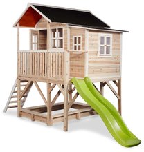 Darček SS24 - Hišica iz cedre na stebrih Loft 550 Natural Exit Toys velika z vodoodporno streho in peskovnikom ter 1,75 m toboganom naravna_1