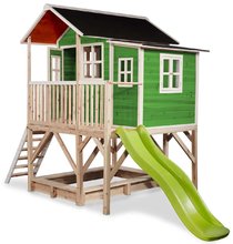 Darček SS24 - Maison en cèdre sur des piliers Loft 550 Green Exit Toys Grand avec toit imperméable, sable et toboggan de 1,75 m de couleur verte_1