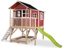 Lesene hišice - Hišica iz cedre na stebrih Loft 550 Red Exit Toys velika z vodoodporno streho in peskovnikom ter 1,75 m toboganom rdeča_0