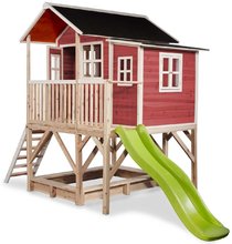 Lesene hišice - Hišica iz cedre na stebrih Loft 550 Red Exit Toys velika z vodoodporno streho in peskovnikom ter 1,75 m toboganom rdeča_1