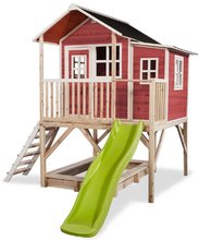 Dřevěné domečky - Domeček cedrový na pilířích Loft 550 Red Exit Toys velký s voděodolnou střechou pískovištěm a 1,75 m skluzavkou červený_2