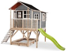Drevené domčeky - Domček cédrový na pilieroch Loft 550 Grey Exit Toys veľký s vodeodolnou strechou pieskoviskom a 1,75 m šmykľavkou sivý_0