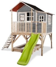Drevené domčeky - Domček cédrový na pilieroch Loft 550 Grey Exit Toys veľký s vodeodolnou strechou pieskoviskom a 1,75 m šmykľavkou sivý_2
