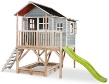 Cabanes en bois - Maison en cèdre sur des piliers Loft 550 Blue Exit Toys grand avec toit imperméable, bac à sable et toboggan de 1,75 m bleu_0