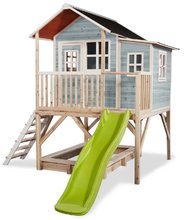 Drevené domčeky - Domček cédrový na pilieroch Loft 550 Blue Exit Toys veľký s vodeodolnou strechou pieskoviskom a 1,75 m šmykľavkou modrý_2