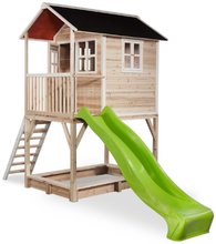 Drevené domčeky - Domček cédrový na pilieroch Loft 700 Natural Exit Toys s vodeodolnou strechou pieskoviskom a 2,28 m šmykľavkou prírodný_1