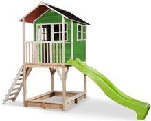Kerti játszóházak fából - Házikó pilléreken cédrusból Loft 700 Green Exit Toys vízhatlan tetővel homokozóval és 2,28 m csúszdával zöld_0