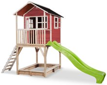 Kerti játszóházak fából - Házikó pilléreken cédrusból Loft 700 Red Exit Toys vízhatlan tetővel homokozóval és 2,28 m csúszdával piros_0