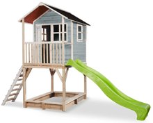 Kerti játszóházak fából - Házikó pilléreken cédrusból Loft 700 Blue Exit Toys vízhatlan tetővel homokozóval és 2,28 m csúszdával kék_0