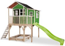 Căsuțe din lemn - Căsuță din cedru pe piloni Loft 750 Green Exit Toys mare cu acoperiș impermeabil nisipar și tobogan 2,28 m verde_0
