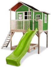 Lesene hišice - Hišica iz cedre na stebrih Loft 750 Green Exit Toys velika z vodoodporno streho in peskovnikom ter 2,28 m toboganom zelena_1