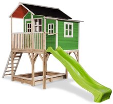 Lesene hišice - Hišica iz cedre na stebrih Loft 750 Green Exit Toys velika z vodoodporno streho in peskovnikom ter 2,28 m toboganom zelena_2