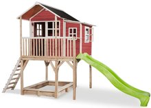 Dřevěné domečky - Domeček cedrový na pilířích Loft 750 Red Exit Toys velký s voděodolnou střechou pískovištěm a 2,28 m skluzavkou červený_0