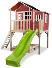 Lesene hišice - Hišica iz cedre na stebrih Loft 750 Red Exit Toys velika z vodoodporno streho in peskovnikom ter 2,28 m toboganom rdeča_1