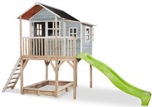 Dřevěné domečky - Domeček cedrový na pilířích Loft 750 Blue Exit Toys velký s voděodolnou střechou pískovištěm a 2,28 m skluzavkou modrý_0
