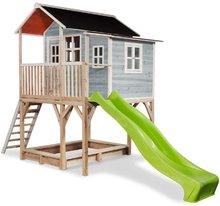 Lesene hišice - Hišica iz cedre na stebrih Loft 750 Blue Exit Toys velika z vodoodporno streho in peskovnikom ter 2,28 m toboganom modra_2