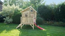 Drewniane domki - Domek cedrowy na filarach Crooky 300 Exit Toys z wodoodpornym dachem i zjeżdżalnią szaro beżowy_1