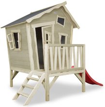 Drevené domčeky - Domček cédrový na pilieroch Crooky 300 Exit Toys s vodeodolnou strechou a šmykľavkou sivo béžový_0