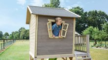 Case in legno - Casetta palafitta di cedro Crooky 500 Exit Toys con tetto  impermeabile, scivolo di 1,75 me recinto di sabbia grigio-beige_0