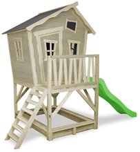 Lesene hišice - Hišica iz cedre na stebrih Crooky 500 Exit Toys z vodoodporno streho in 1,75 m toboganom ter peskovnikom sivo bež_0