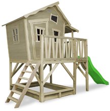 Lesene hišice - Hišica iz cedre na stebrih Crooky 550 Exit Toys s teraso vodoodporno streho 1,75 m toboganom in peskovnikom sivo bež_2