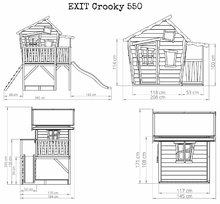 Drewniane domki - Domek cedrowy na filarach Crooky 550 Exit Toys z werandą wodoodpornym dachem 1,75 m zjeżdżalnią i piaskownicą szaro beżowy_1