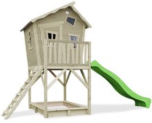 Kerti játszóházak fából - Házikó pilléreken cédrusból Crooky 700 Exit Toys vízhatlan tetővel 2,28 m csúszdával és homokozóval_1