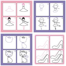 Zeichnen und Malen - Lehrtafel Zeichne und Lösche Dohány Lila  - Wir lernen Schritt für Schritt, Charaktere zu zeichnen_0