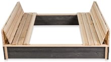 Sabbiere in legno - Recinto di sabbia in cedro con panchine e copertura Aksent wooden sandpit Exit Toys grande  136*132cm_2