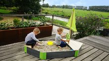 Bacs à sable en bois - Piscine de sable en bois de cèdre avec un gouvernail Aksent Boat Sandpit Exit Toys Mât avec une bâche et un espace de rangement 190*90 cm_1