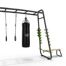 Večnamenski fitnes center - Multifunkcionalni fitnes center GetSet Monkeybar MB330 Exit Toys z gimnastičnimi krogi boksarsko vrečo pripomočkom za dipe in bench klopjo z možnostjo nadgradnje_1